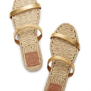 Tory Burch Metallic Two Band Espadrille Sandals Size 10